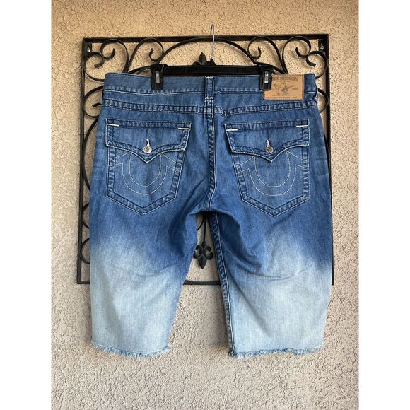 True Religion Straight Flap Cut Off Shorts - Size 38 - Ombre Blue - Picture 6 of 11